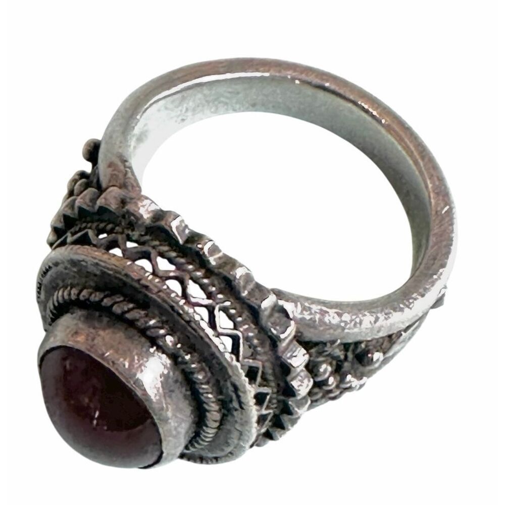 Vintage Sterling Silver Carnelian Cabochon Artisan Statement Ring - Picture 9 of 9